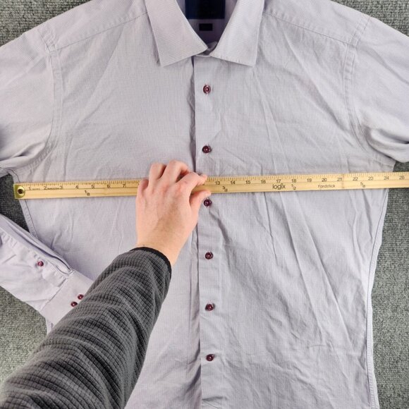 David Donahue Trim Fit Purple Check 17 34/35 Button Up Shirt Men Long Sleeve - Picture 7 of 16